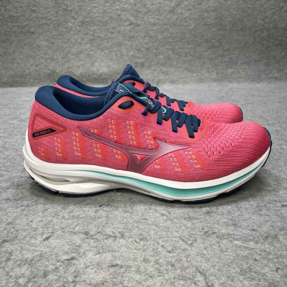 Mizuno Womens US 9.5 Wave Rider 25 Waveknit Running Shoes Cayenne/Pink - Picture 2 of 11